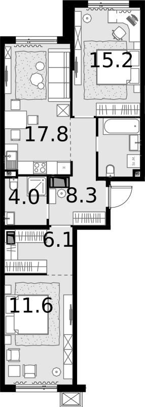 3 ккв (Евро) 66,4 м²
