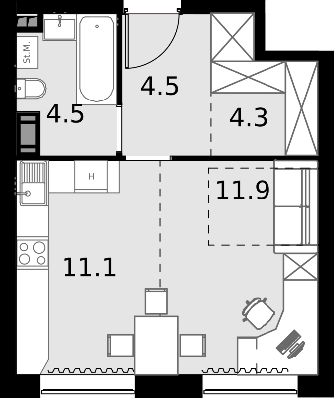 Студия 36,3 м²