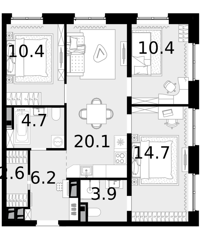 4 ккв (Евро) 72,8 м²