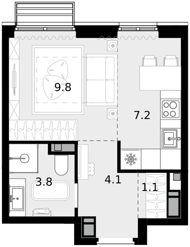 Студия 26 м²