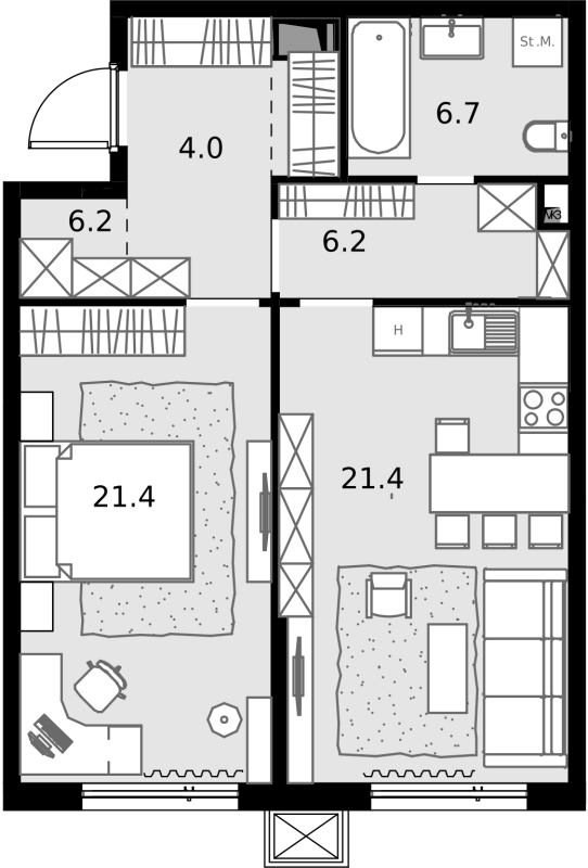 2 ккв (Евро) 56,2 м²