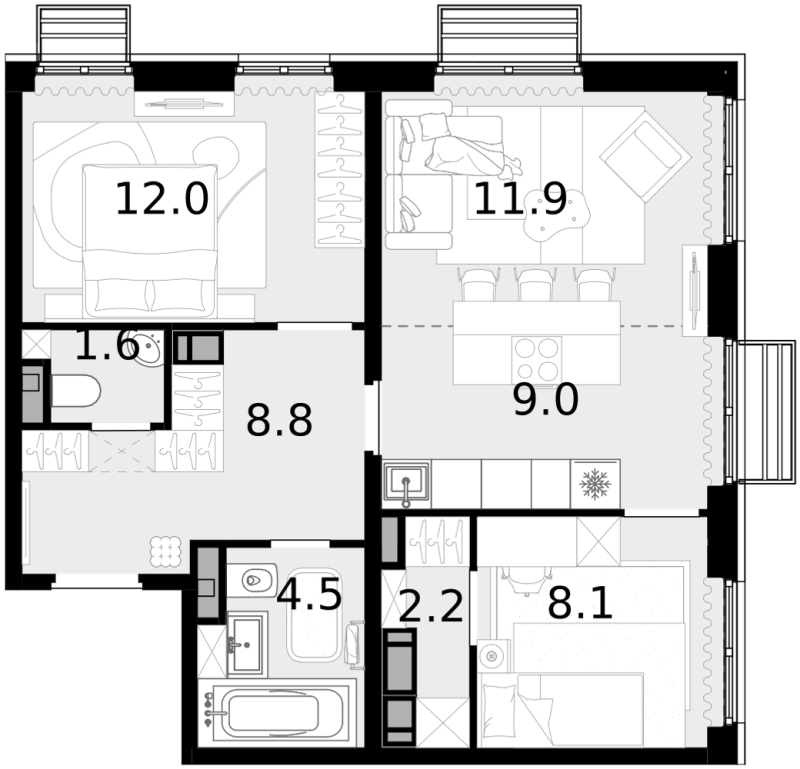 3 ккв (Евро) 58,1 м²