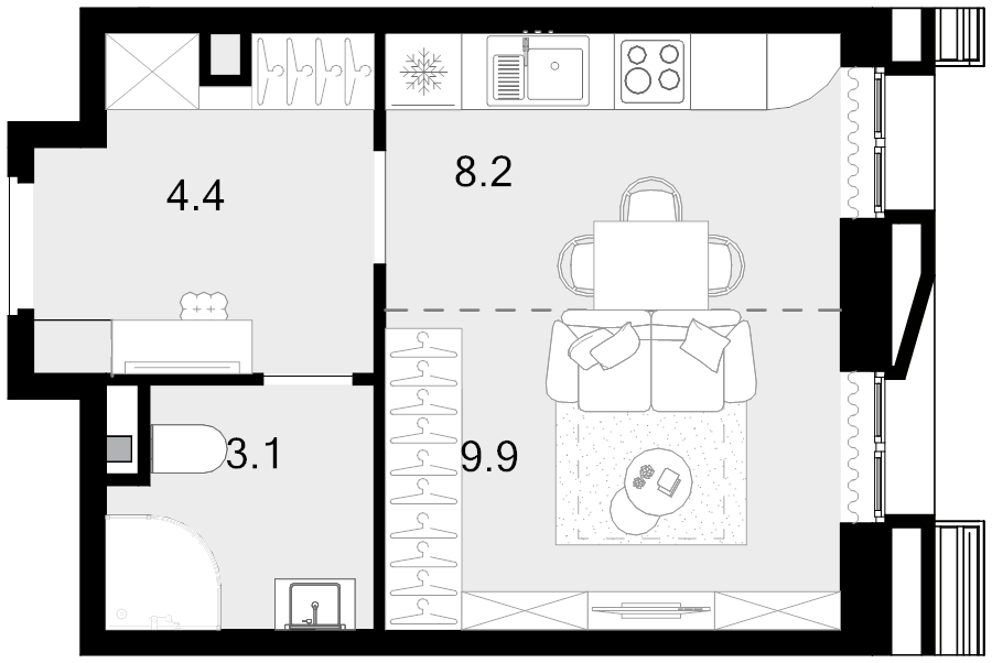 Студия 27,3 м²