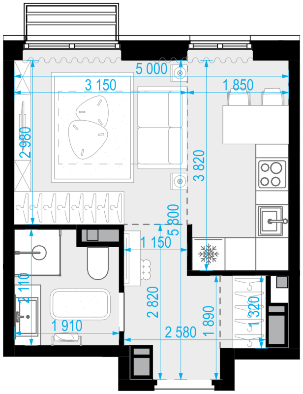 Студия 26 м²