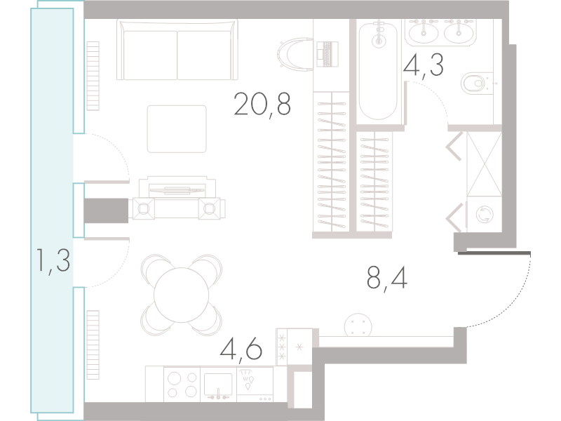 Студия 41 м²