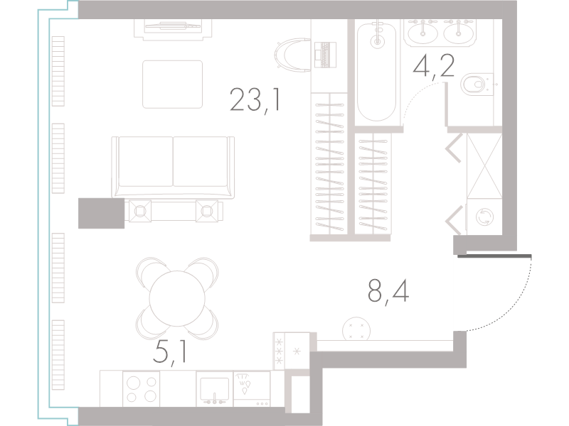 Студия 42,4 м²