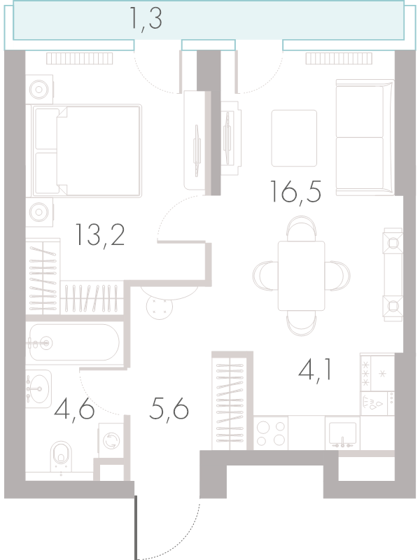 2 ккв (Евро) 44,7 м²