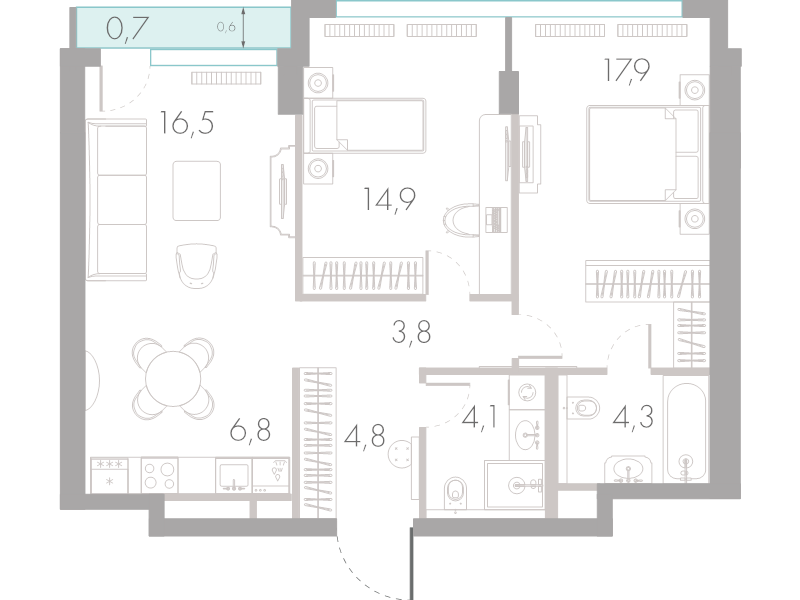3 ккв (Евро) 73,8 м²