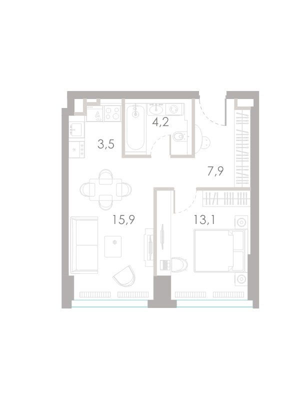 2 ккв (Евро) 44,6 м²