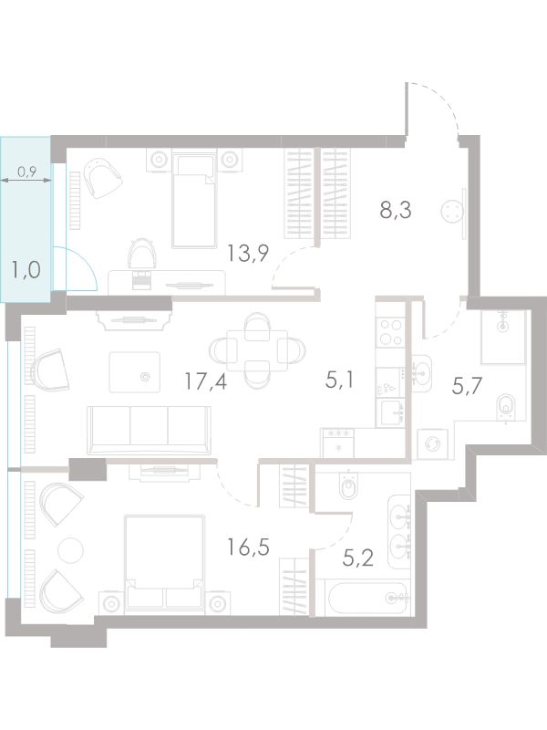 3 ккв (Евро) 73,1 м²