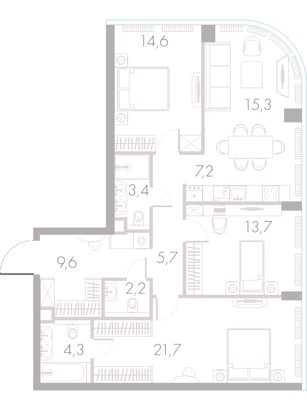 4 ккв (Евро) 97,4 м²