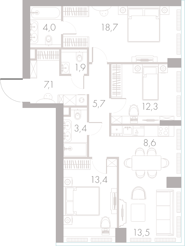 4 ккв (Евро) 88,8 м²