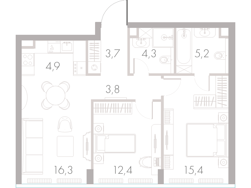 3 ккв (Евро) 65 м²