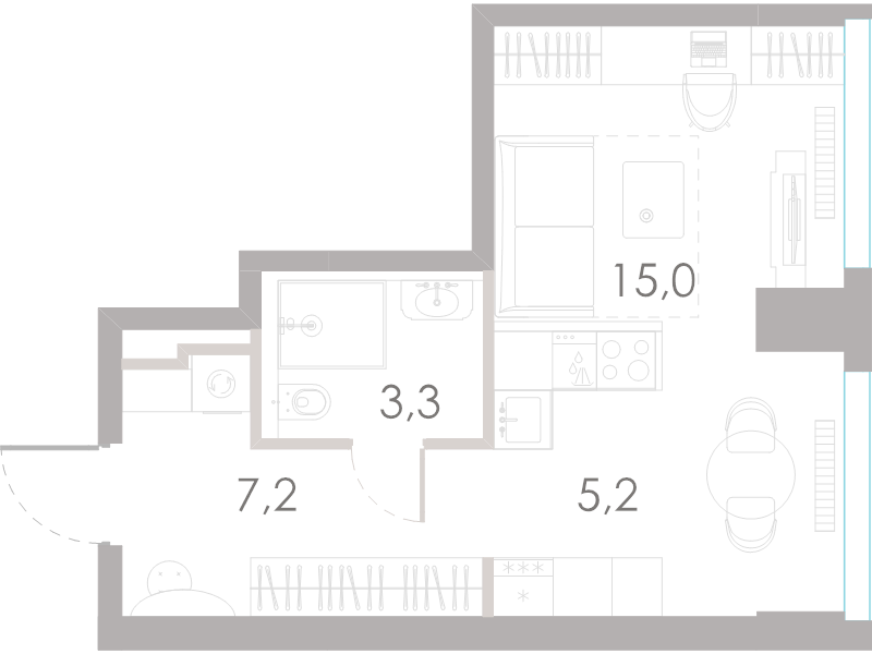Студия 30,7 м²