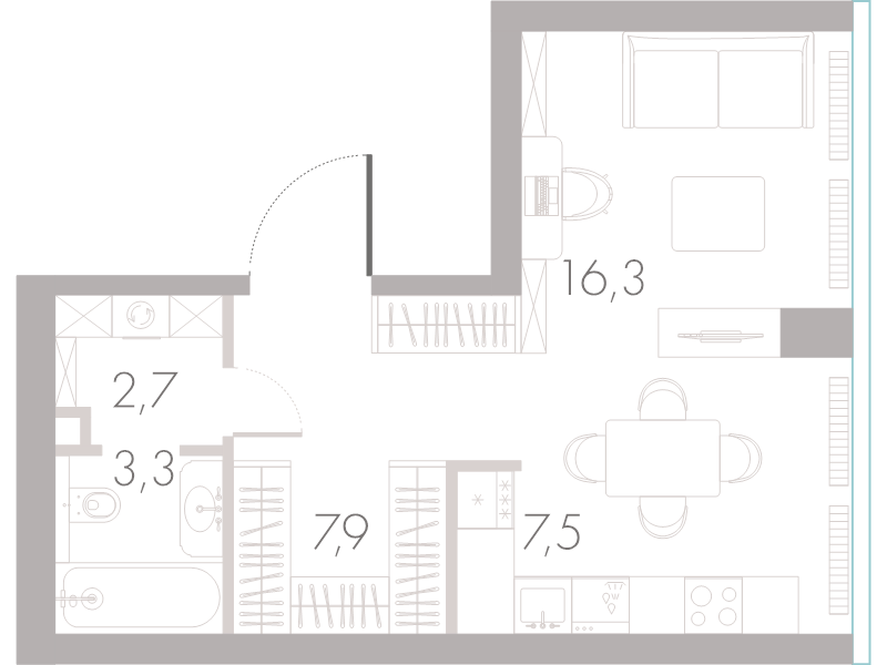 Студия 37,3 м²
