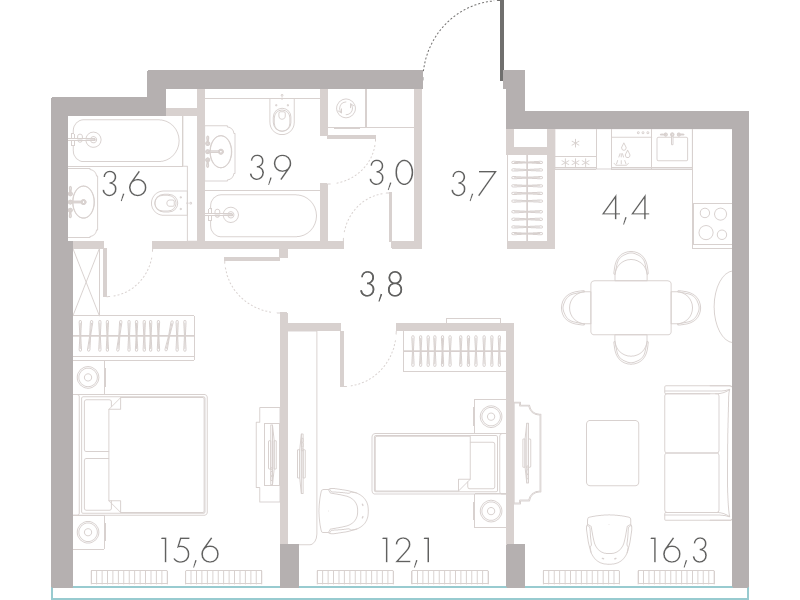 3 ккв (Евро) 66 м²