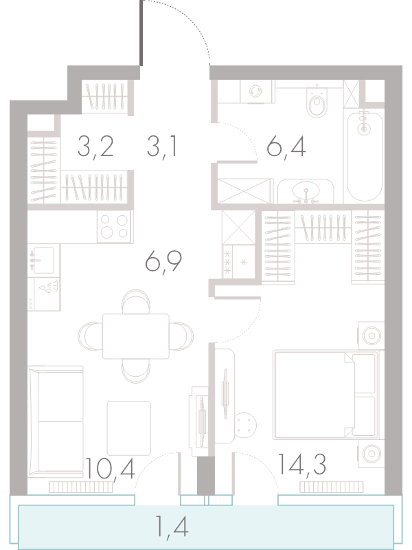 2 ккв (Евро) 45,2 м²