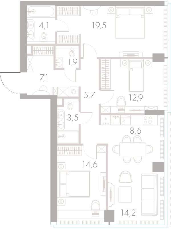 4 ккв (Евро) 91,8 м²