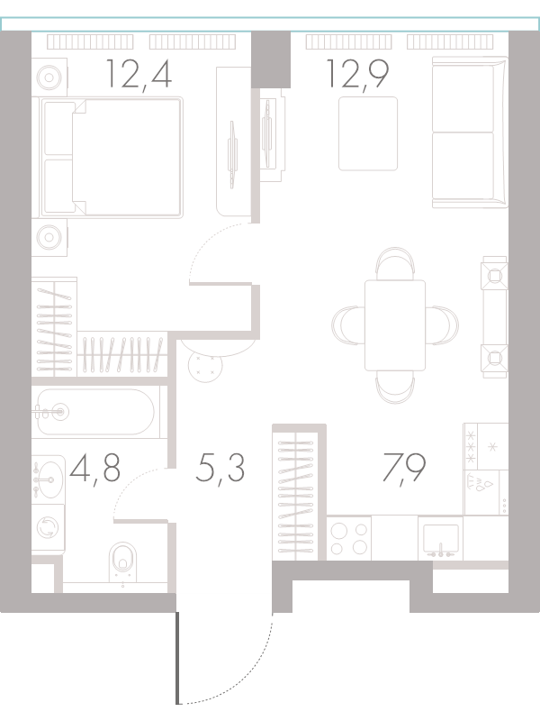 2 ккв (Евро) 42,8 м²