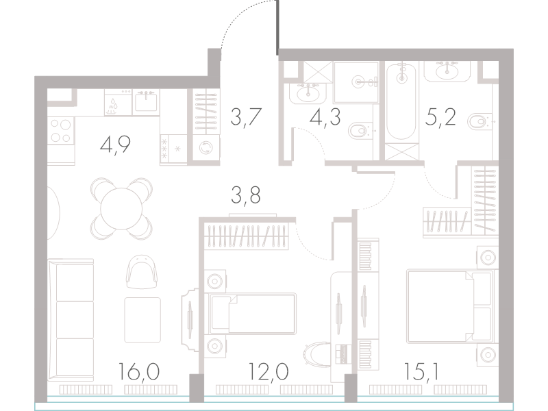 3 ккв (Евро) 63,6 м²