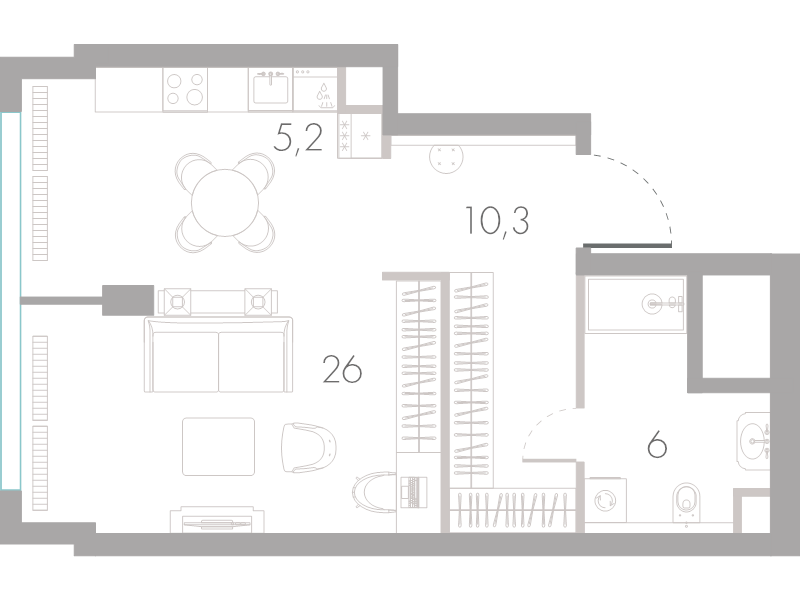 Студия 47,5 м²