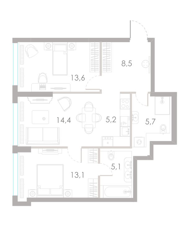3 ккв (Евро) 65,6 м²