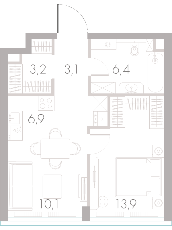 2 ккв (Евро) 42,4 м²