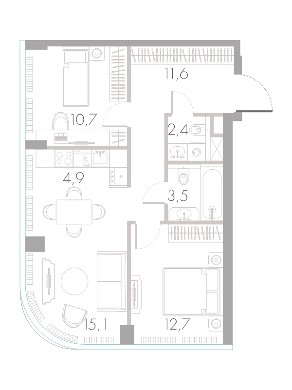 3 ккв (Евро) 60,9 м²