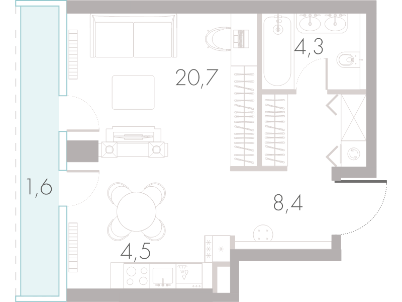 Студия 41,2 м²