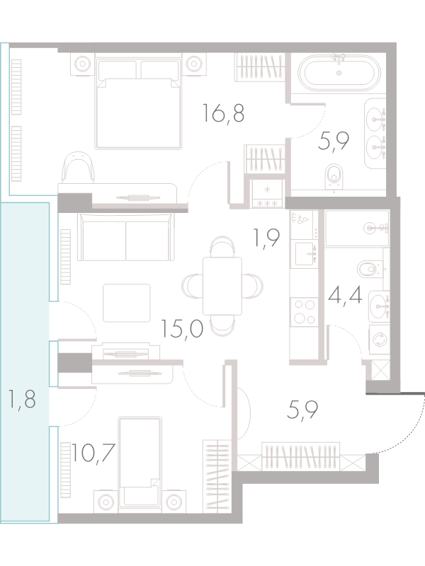 3 ккв (Евро) 64,4 м²