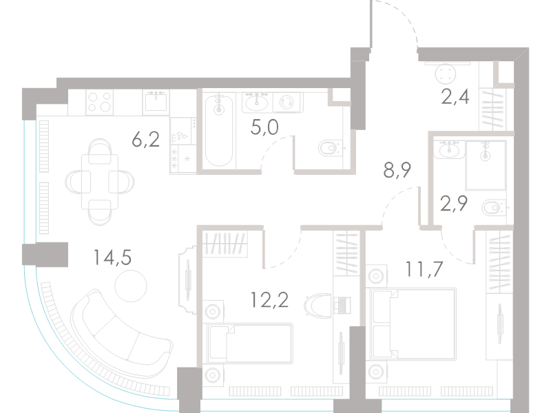 3 ккв (Евро) 63,8 м²