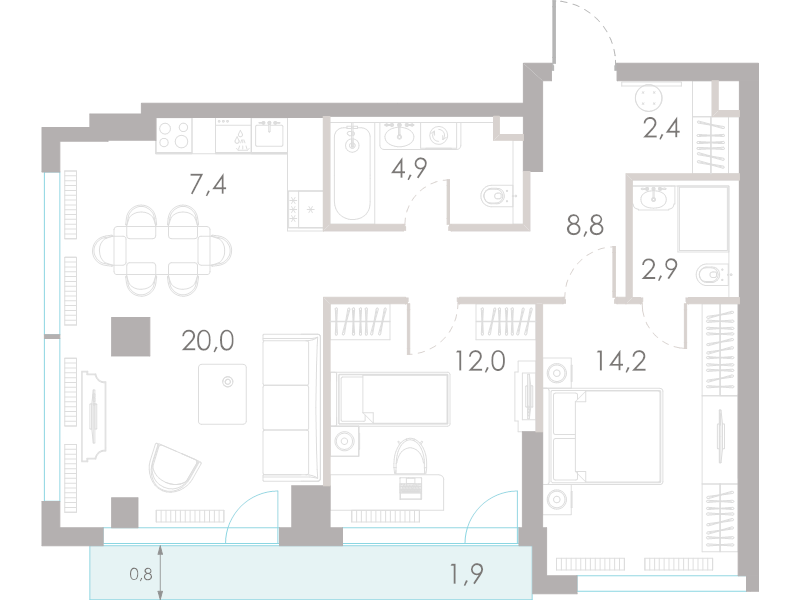 3 ккв (Евро) 74,5 м²