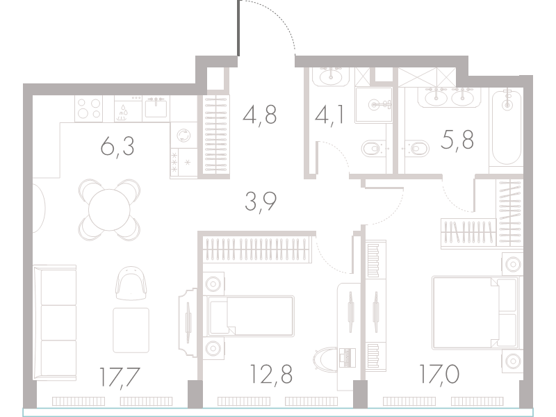 3 ккв (Евро) 71,7 м²