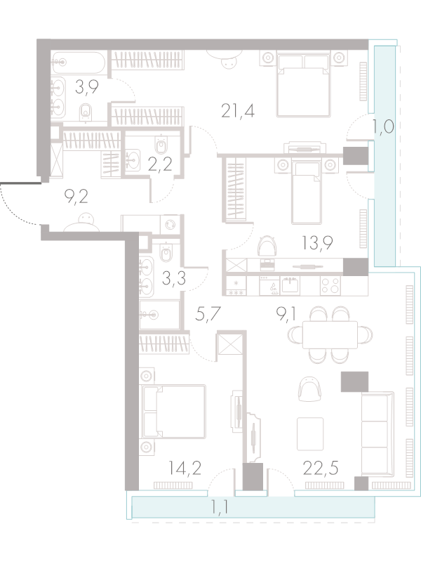 4 ккв (Евро) 107,2 м²
