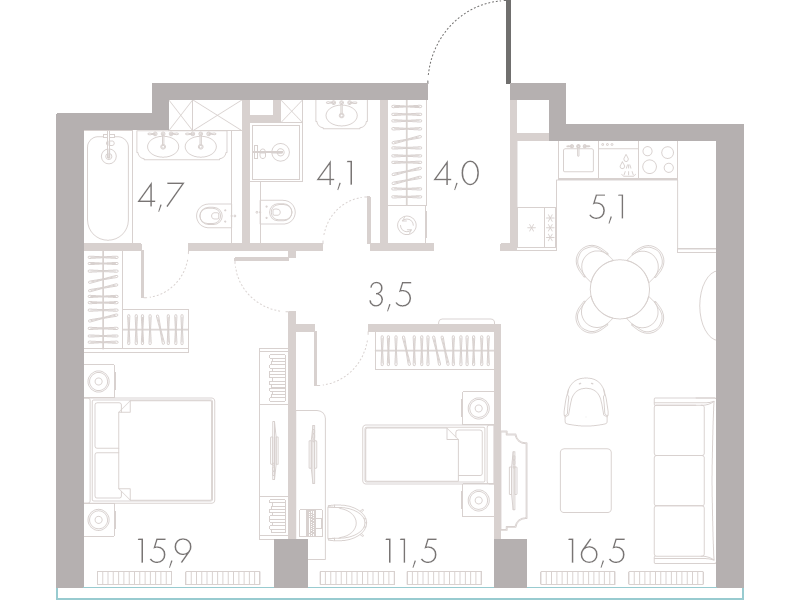 3 ккв (Евро) 64,8 м²