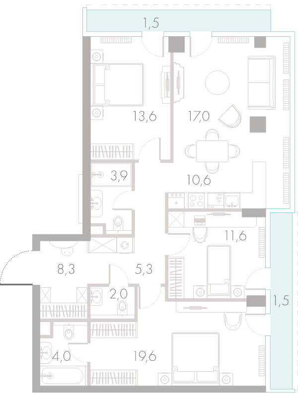 4 ккв (Евро) 98,9 м²