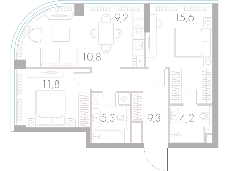 3 ккв (Евро) 65,4 м²