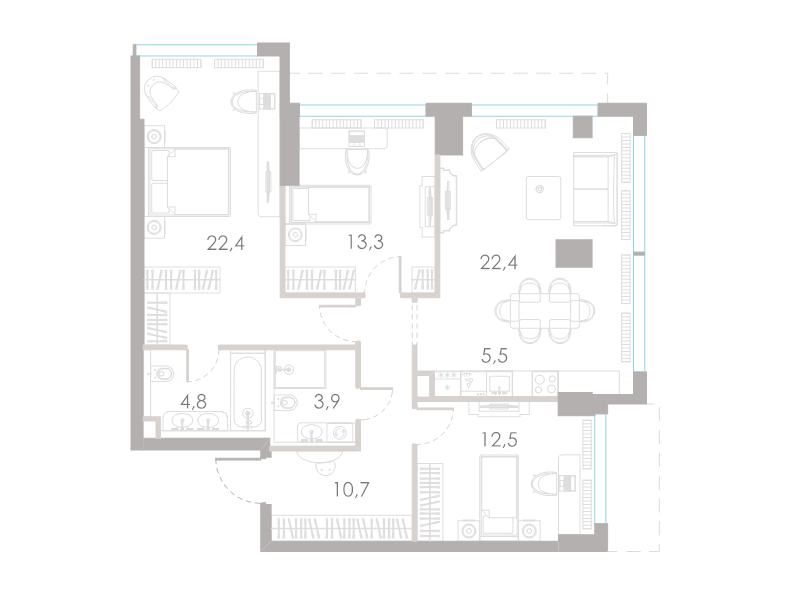 4 ккв (Евро) 95,5 м²