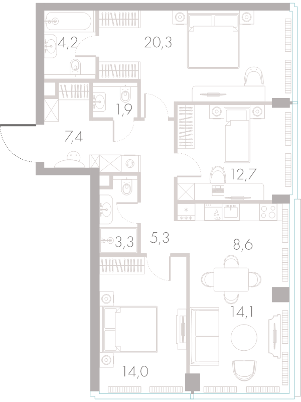 4 ккв (Евро) 91,8 м²