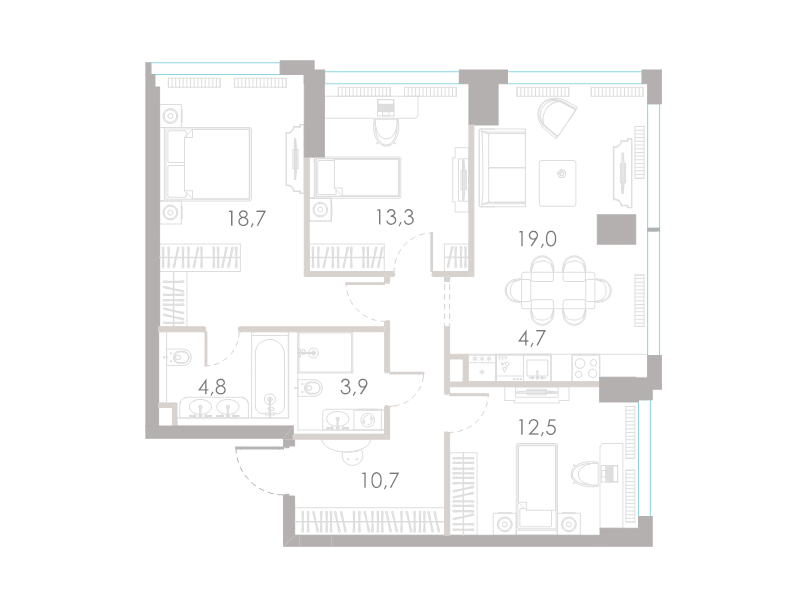 4 ккв (Евро) 87,6 м²