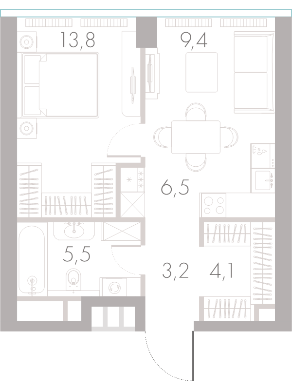 2 ккв (Евро) 42,1 м²