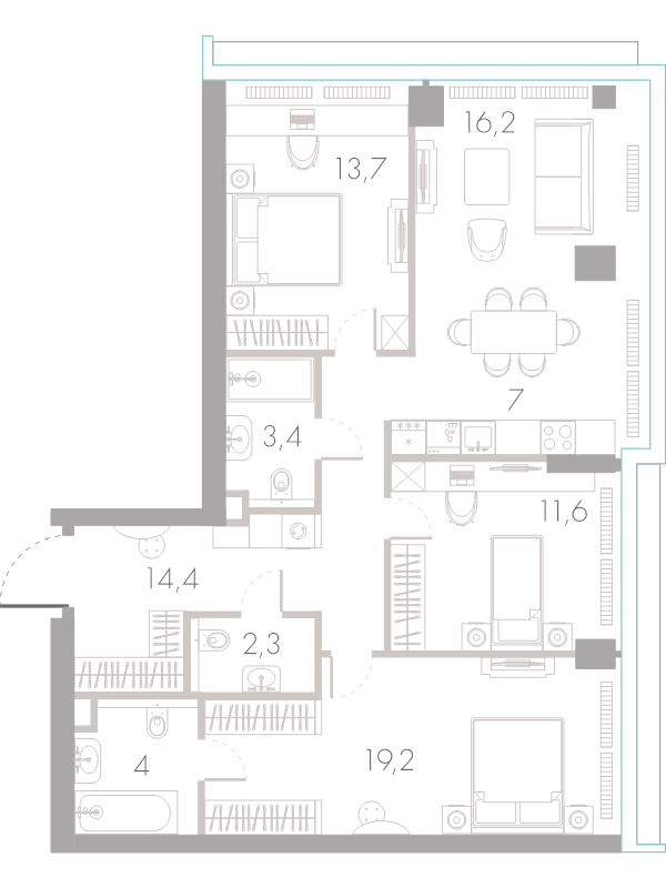 4 ккв (Евро) 91,8 м²