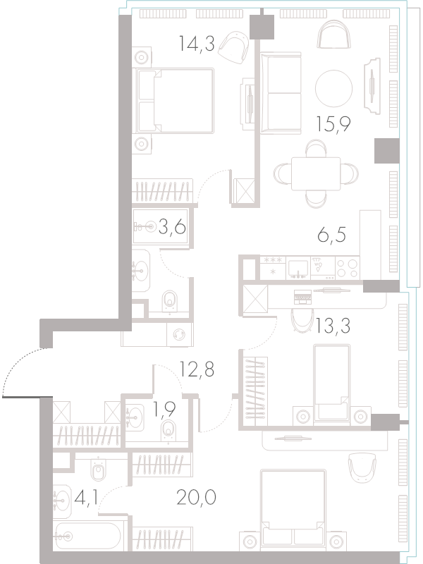 4 ккв (Евро) 92,4 м²