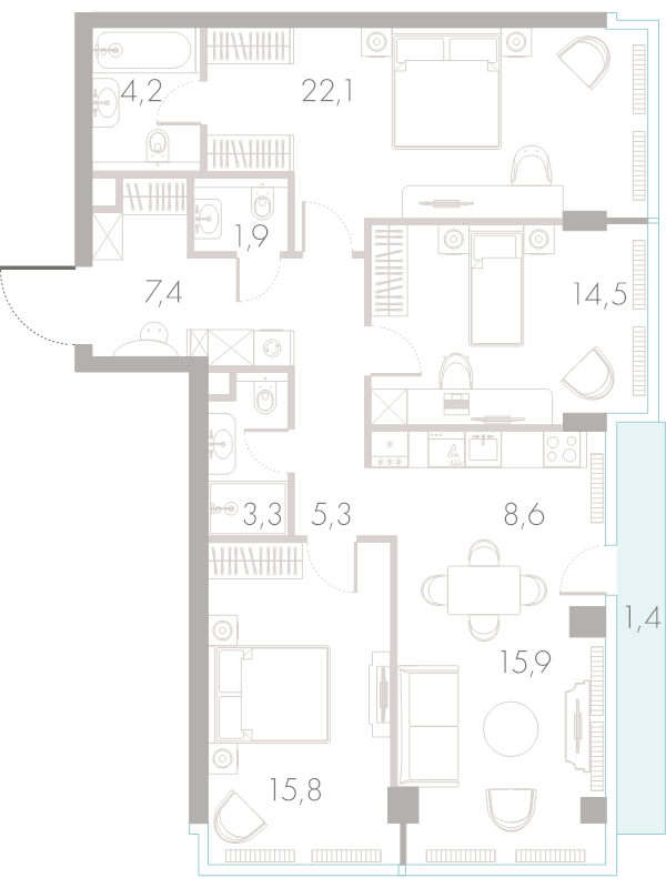 4 ккв (Евро) 100,3 м²