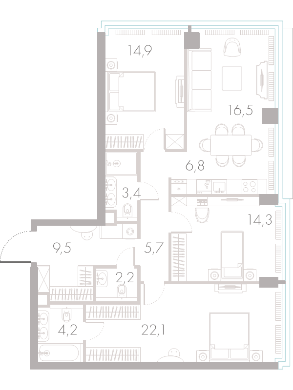 4 ккв (Евро) 98,9 м²