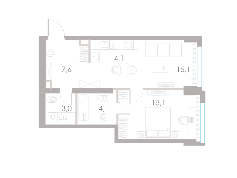 2 ккв (Евро) 49 м²
