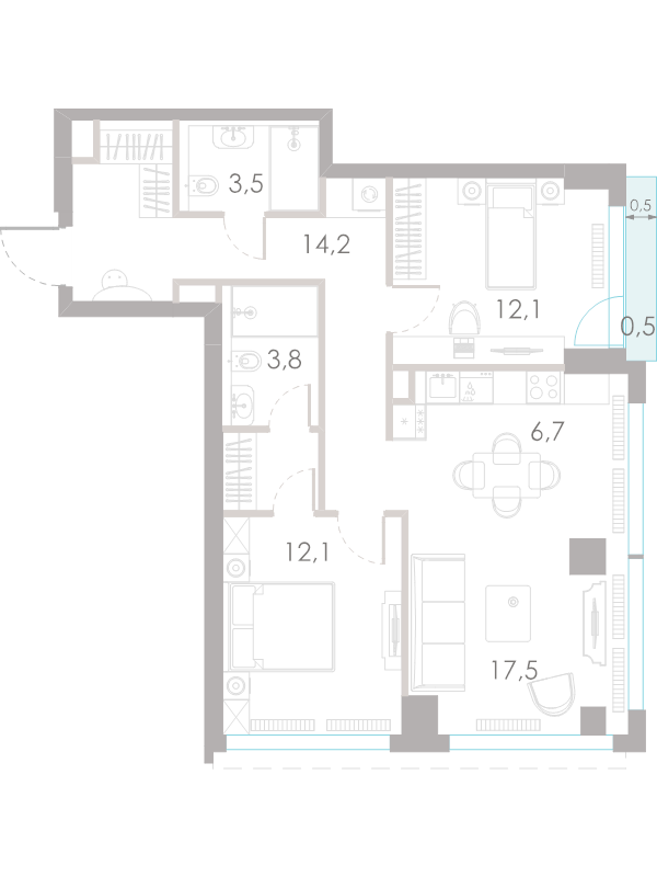 3 ккв (Евро) 72,7 м²