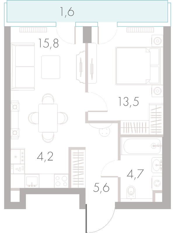 2 ккв (Евро) 45 м²