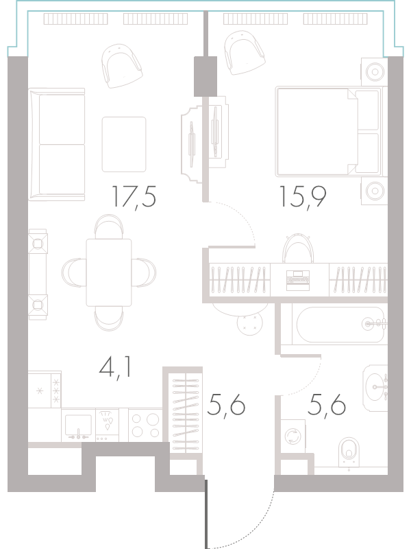 2 ккв (Евро) 47,9 м²