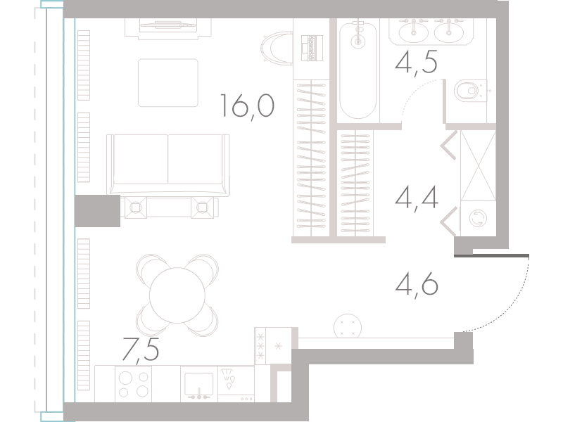 Студия 37,6 м²